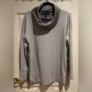 NWOT White House Black Market tunic length blouse in light grey with cowl neck